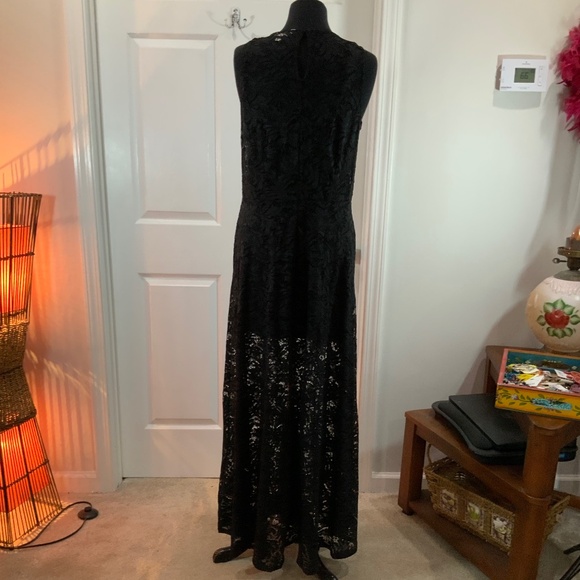 Banana Republic Black Lace Maxi Evening Dress Size Large - Picture 7 of 12